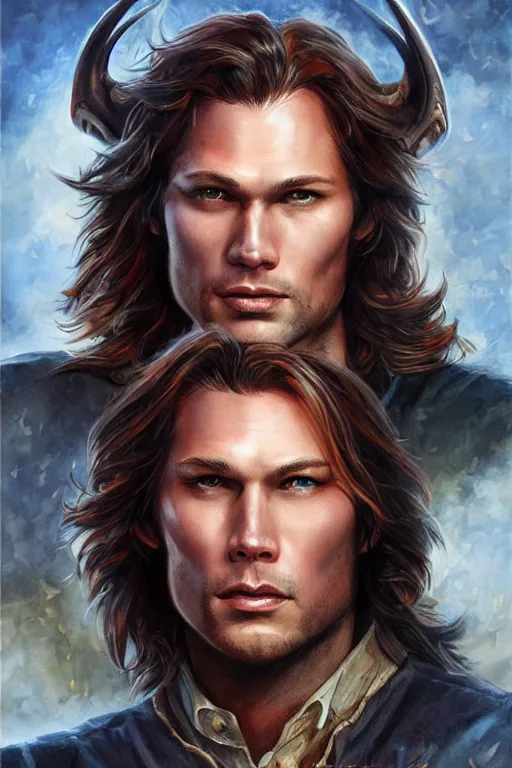 Prompt: front portrait of attractive sam winchester as a highlander in a romance book, fantasy style, sharp focus!, ultra detailed, art by artgerm and peter andrew jones, wlop