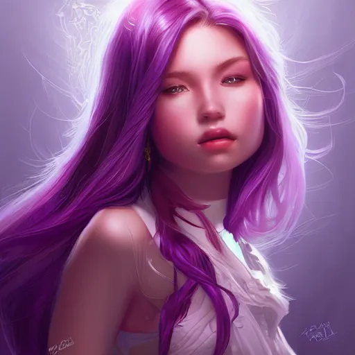 Image similar to teen girl, violet hair, gorgeous, amazing, elegant, intricate, highly detailed, digital painting, artstation, concept art, sharp focus, illustration, art by Ross tran