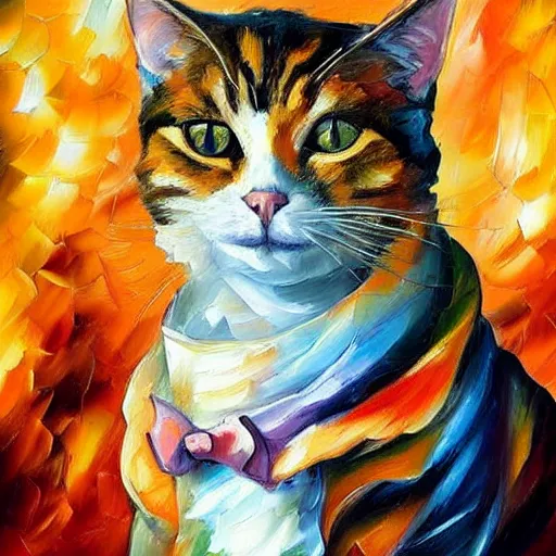 Prompt: portrait painting of a cat as an explorer by Leonid Afremov, stethoscope