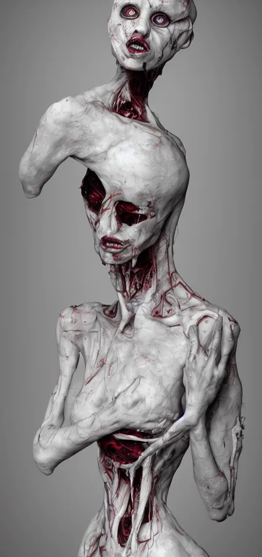 Prompt: a distorted white mannequin, body horror, horror, creepy, dark, artstation,