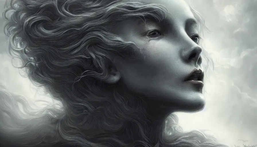 Image similar to face in the clouds, face made out of clouds, fantasy, dramatic, intricate, elegant, highly detailed, digital painting, artstation, concept art, smooth, sharp focus, illustration, art by gustave dore, octane render