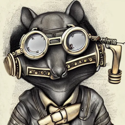 Image similar to a rat with steampunk googles, by Fortiche Studio