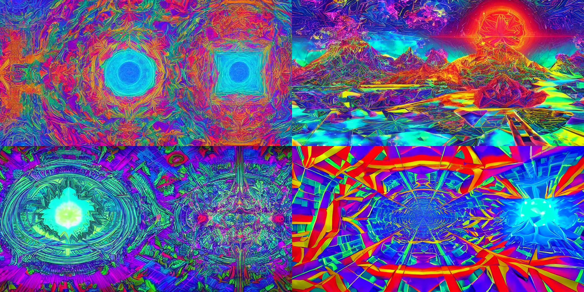 Prompt: 3D astral psychedelic cinema geometric fantasy landscape