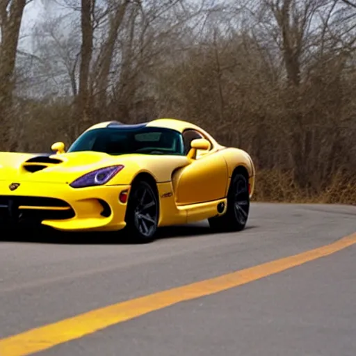 Image similar to a yellow dodge viper doing a burnout