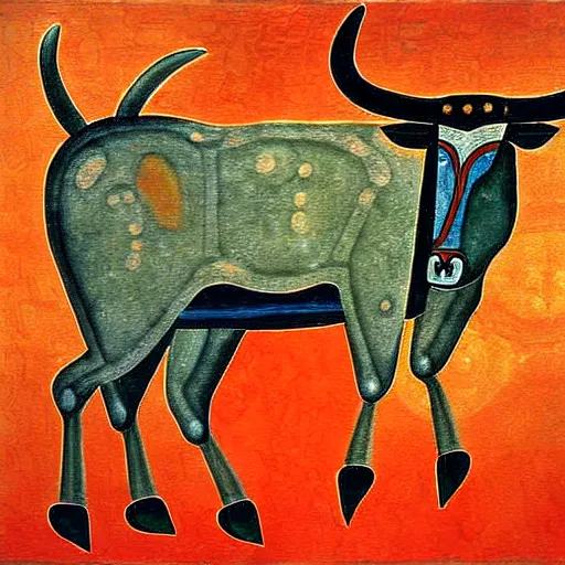 Image similar to minotaur, minoan painting