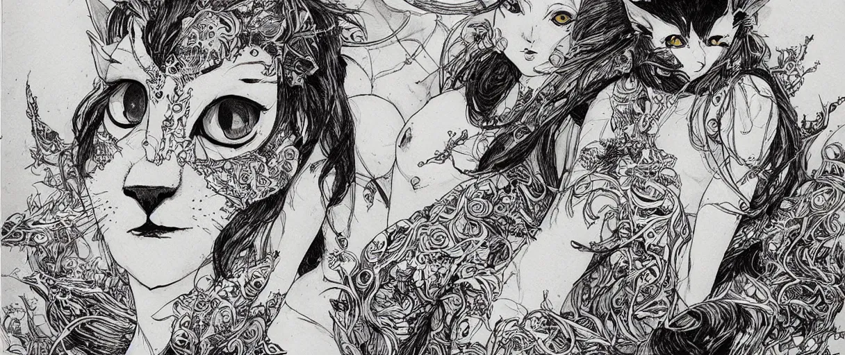 Image similar to A beautiful civilization of anthropomorphic Feline warriors by Kaethe Butcher | Graphic Novel, Visual Novel, Colored Pencil, Comic Book:.3 | unreal engine:.5 | establishing shot