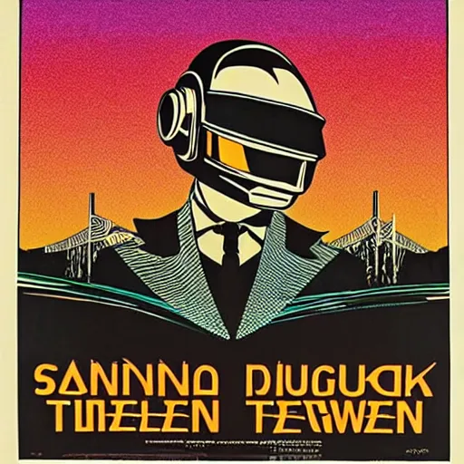 Prompt: a detailed, intricate, psychedelic 1960s poster for a concert in San Francisco featuring Daft Punk and Kraftwerk in 1966, By Wes Wilson, LSD, trippy