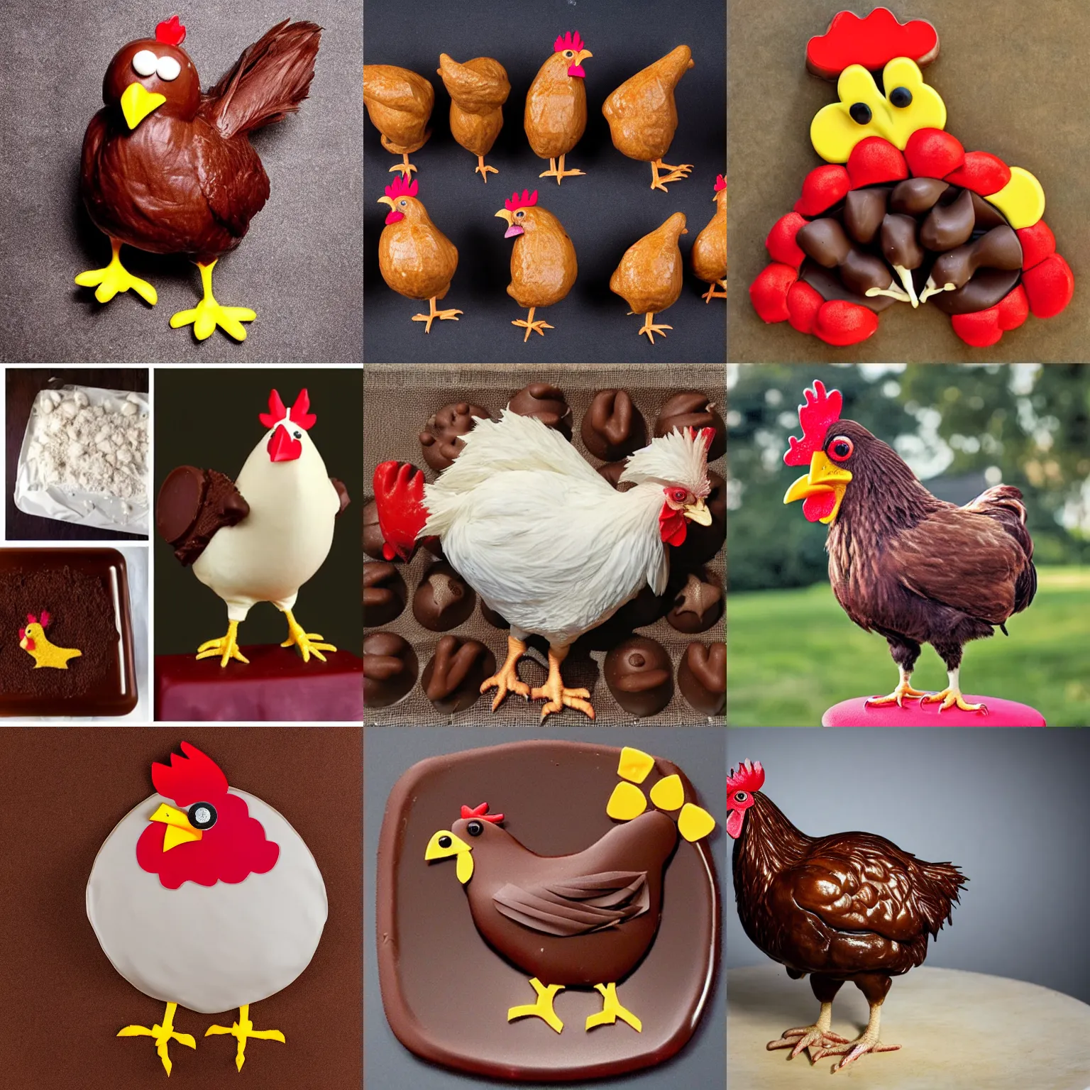 Prompt: a chicken made out of chocolate