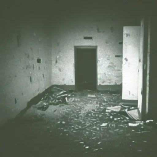 Image similar to 1 9 9 0 s security cam found footage of an abandoned soviet town with a male humanoid shadow monster, liminal space, backrooms, scp, film grain, rundown, eerie, dark lighting, 3 5 mm, realistic, photograph