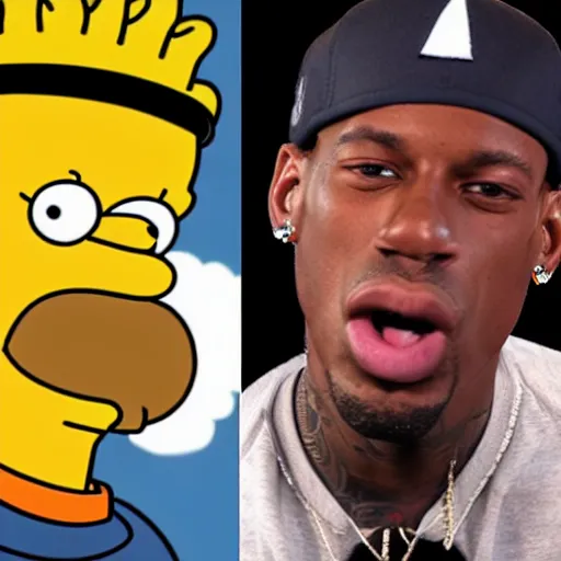 Image similar to travis scott and homer simpson rap battle, dramatic, epic