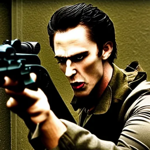 Prompt: Still from Vampires Holding Guns 2: Vampires Holding Rifles, well lit, high budget, poor quality, awful movie, heavily downvoted