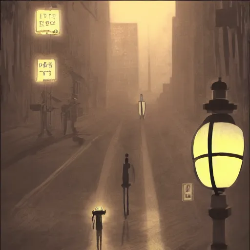 Prompt: The robot rides down the street under the light of lanterns, noir
