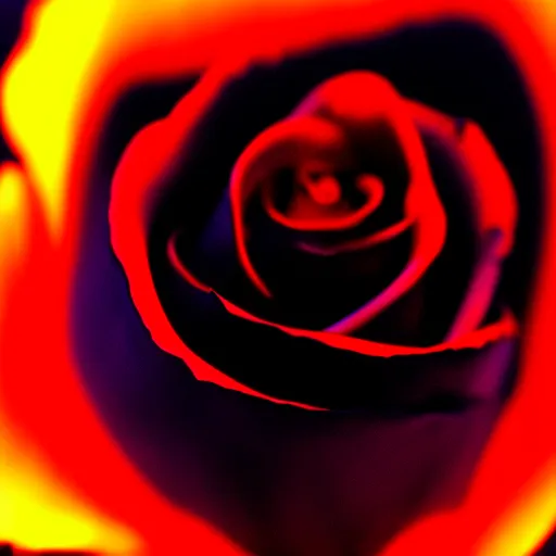 Image similar to award - winning macro of a beautiful black rose made of glowing molten magma