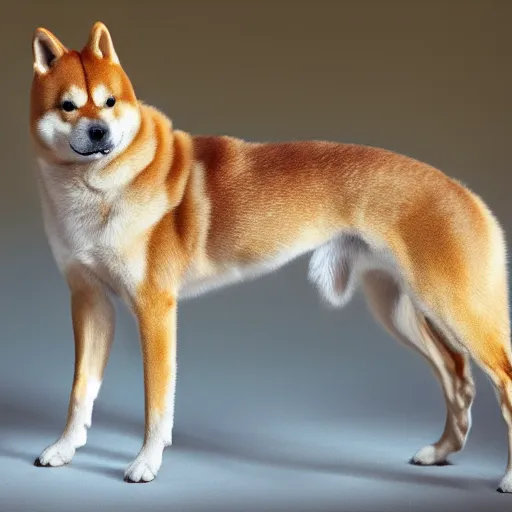 Image similar to a highly detailed image of a half shiba inu half horse animal