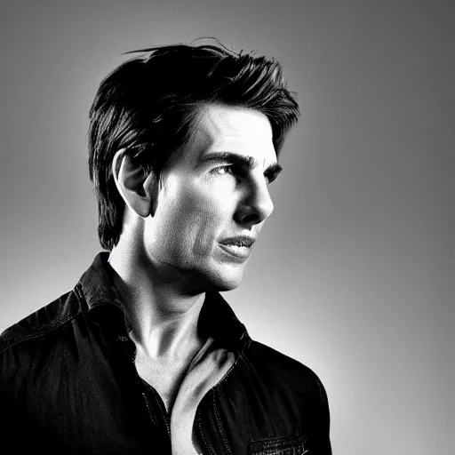 Image similar to A photo of young Tom Cruise, head shoot, promo shot, highly detailed, sharp focus, kodak film, studio lighting