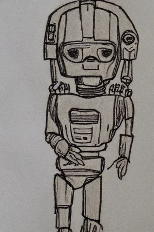 Prompt: c 3 po as drawn by a 5 - year old child, crayon