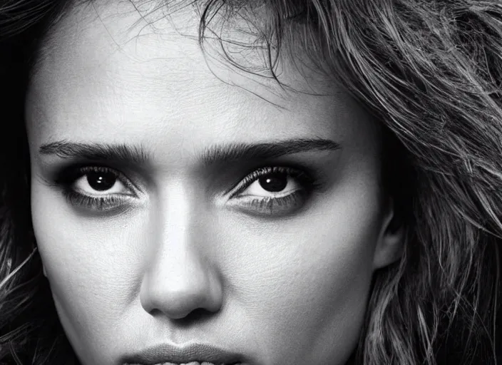 Image similar to a closeup, 4 5 mm, detailed photograph of a woman half jessica alba half nathalie portman half scarlett johansson, beautiful low light, 4 5 mm, by franz lanting