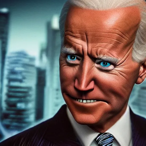 Prompt: “Supervillain Joe Biden, UHD, hyperrealistic render, 4k, cyberpunk”