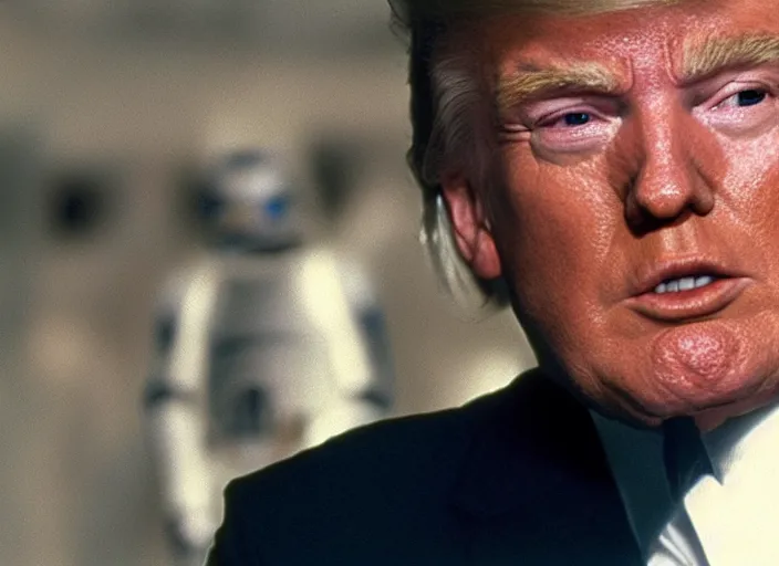 Image similar to a film still of extreme close up donald trump in star wars