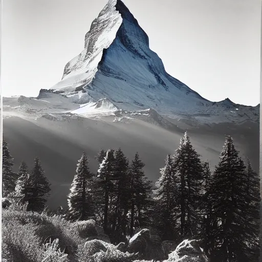 Image similar to sunrise over the matterhorn, ansel adams