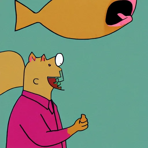 Image similar to illustration of a catfish giving a thumbs up in the style of bojack horseman, by lisa hanawalt