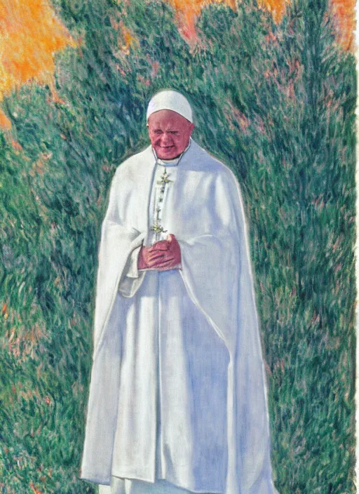 Image similar to white turban and shoulder pads with cape wearing john paul ii as piccolo from dragon ball z by claude monet