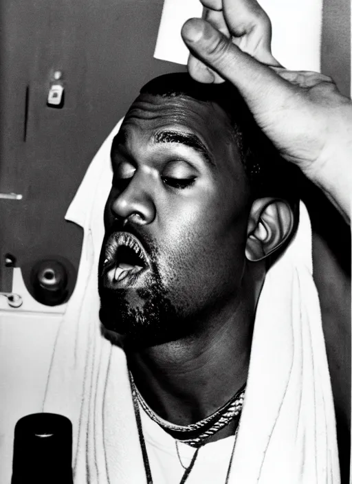 Image similar to Kayne West doing Cocaine in a phone booth by Garry Winogrand