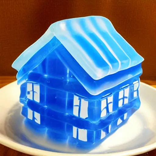 Prompt: a house made out of blue jello