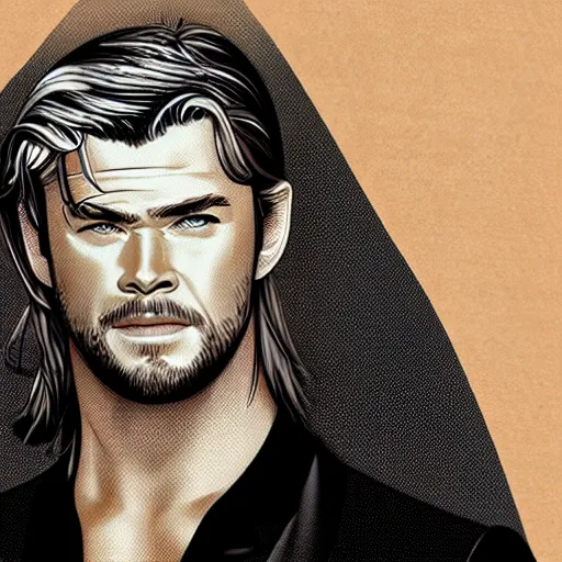 Image similar to chris hemsworth, digital art, utamaro kitagawa style