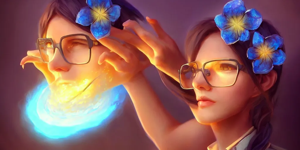 Image similar to epic professional digital art of a bread toast!!! wearing 👓!!!! and a blue flower!!!!, best on artstation, cgsociety, wlop, cosmic, epic, stunning, much detail, much wow, masterpiece, backlight