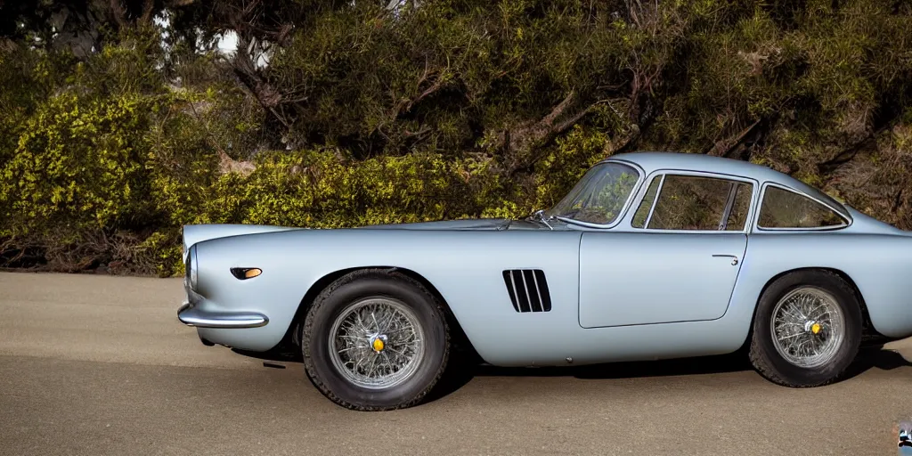 Image similar to photograph, 1958 FERRARI 250 GT, by Peter Singhof, press release, cinematic, Pacific Coast Highway, 8k, depth of field, bokeh.