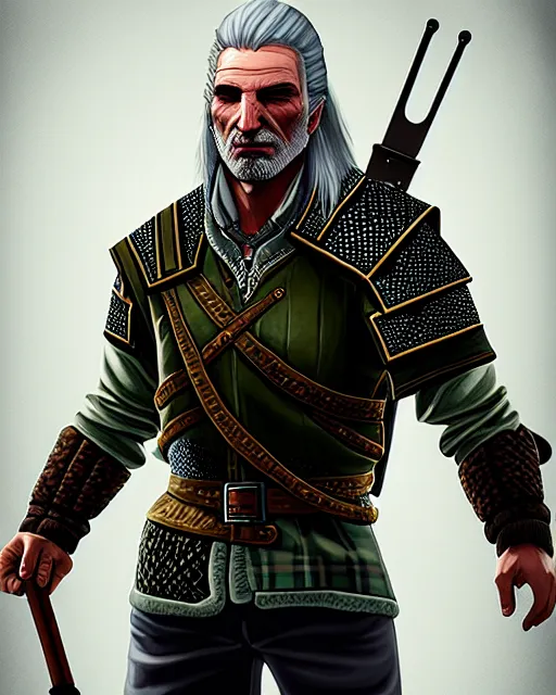 Image similar to portrait of geralt of rivia inspired by gta concept art, highly detailed, artstation, trending, concept art, by stephen bliss, anthony mcbain, roxie vizcarra