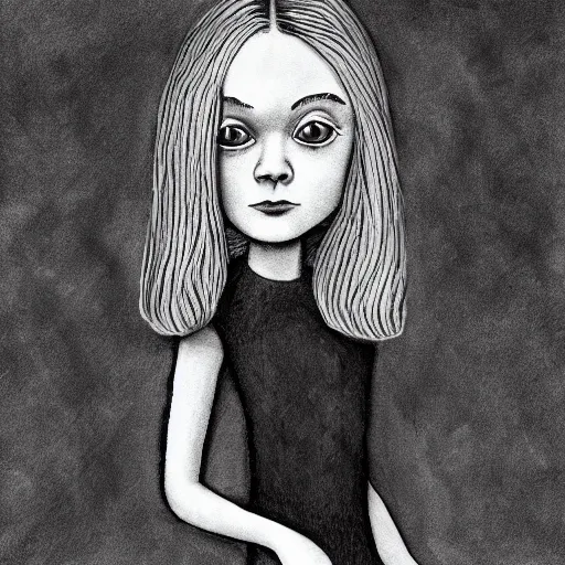 Elle Fanning in the style of Charles Addams, head and | Stable ...