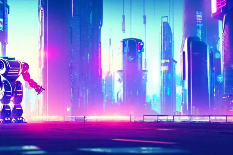 Prompt: a cute big robots in at cyberpunk city. super realistic 8 k render of a elegant, cinematic composition