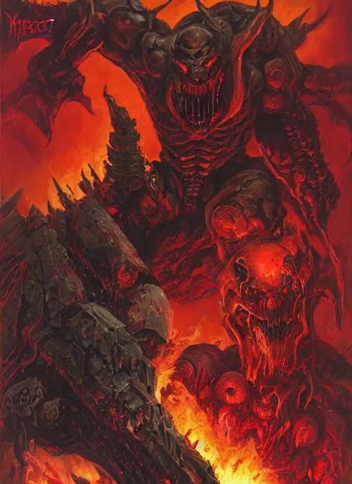 Image similar to ( doom ) box cover featuring hellknight by kenneth scott