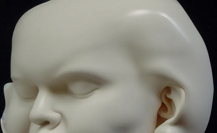 Prompt: human body made from white clay, head and hair, posing, sss, white solid, pale skin