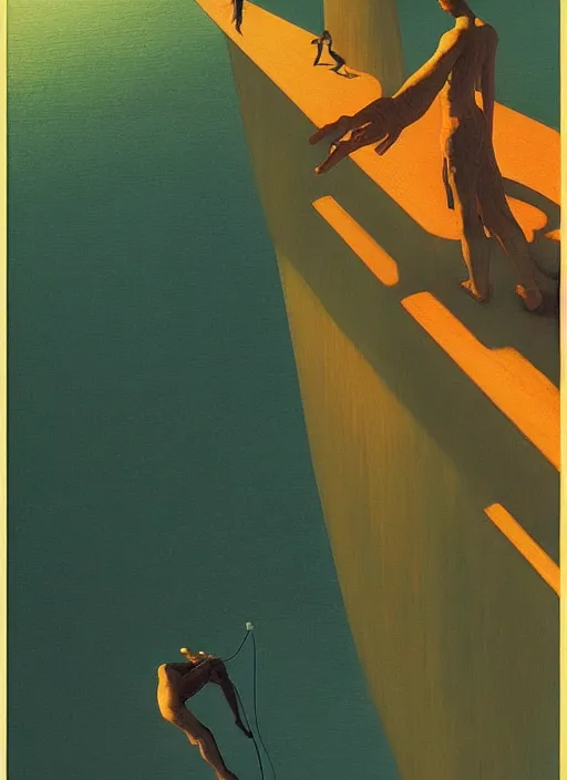 Image similar to Dubai tightrope, Edward Hopper and James Gilleard, Zdzislaw Beksinski highly detailed