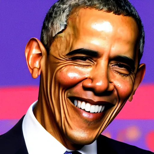 Prompt: obama smiling while peeling his own skin off