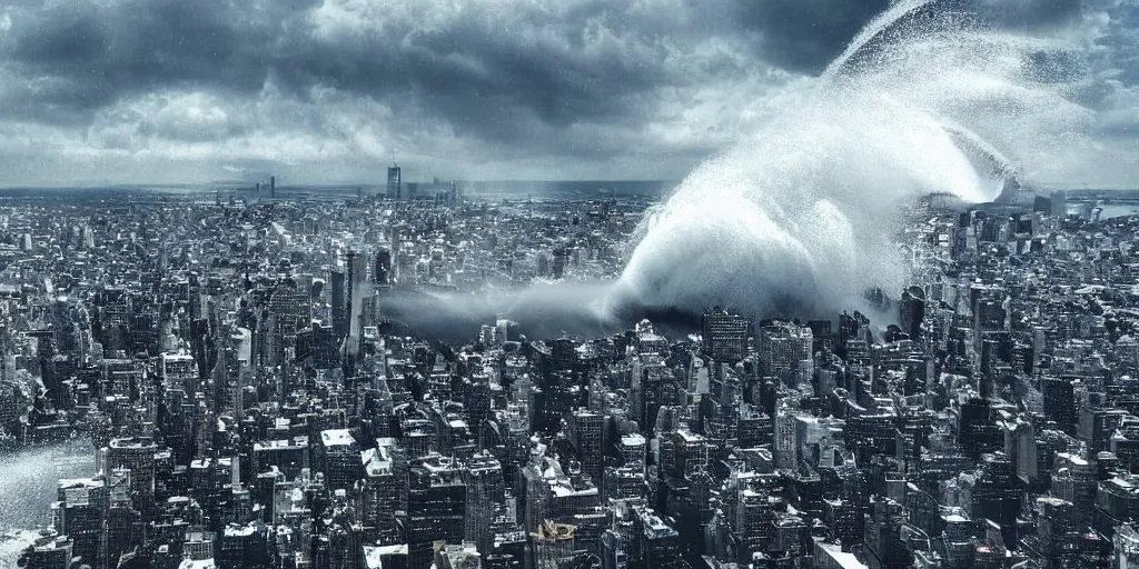 Prompt: ultra detailed and realistic picture of a tsunami hitting new york city