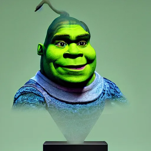 Prompt: shrek as the villain in horror movie, still, photorealism, mist, fog, award wnning lighting photograph