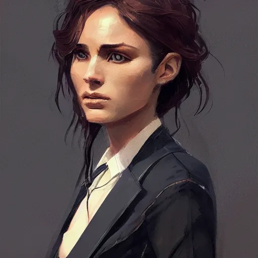 Image similar to Portrait of a woman by Greg Rutkowski, she is about 30 years old, mulato, wavy hair, attractive and beautiful, wifey material, she is wearing a futuristic lawyer outfit, highly detailed portrait, scifi, digital painting, artstation, concept art, smooth, sharp foccus ilustration, Artstation HQ