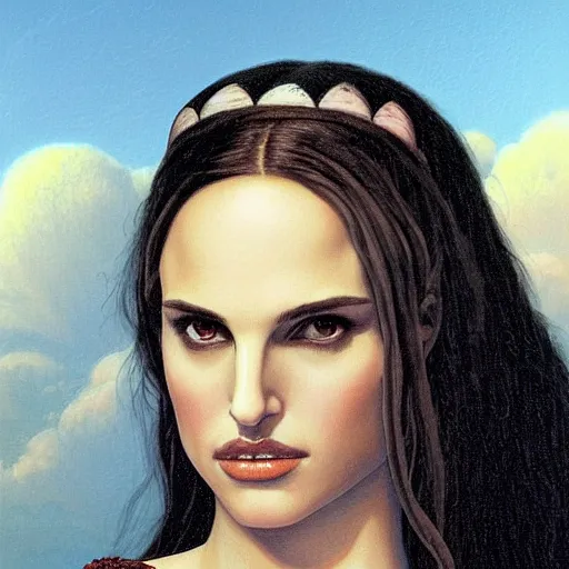 Prompt: portrait of teen natalie portman as a goddess, by gerald brom