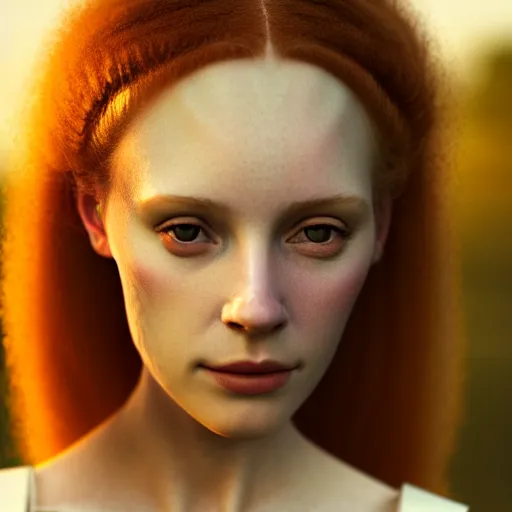 Image similar to photographic portrait of a stunningly beautiful english renaissance female in soft dreamy light at sunset, beside the river, soft focus, contemporary fashion shoot, in a denis villeneuve and tim burton movie, by edward robert hughes, annie leibovitz and steve mccurry, david lazar, jimmy nelsson, extremely detailed, breathtaking, hyperrealistic, perfect face, octane render