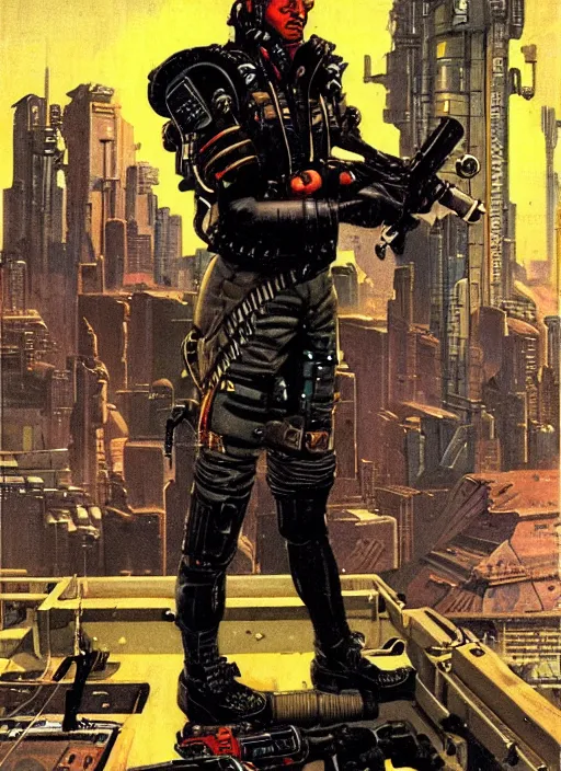 Image similar to cyberpunk mercenary. portrait by john philip falter and will eisner and gil elvgren