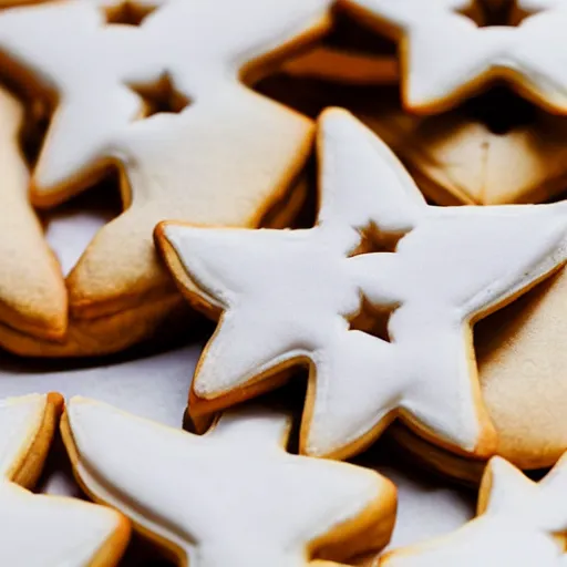 Image similar to close view of a star shaped cookie, warm dim light