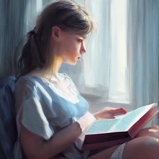 Image similar to a girl reading a book, portrait, by wlop