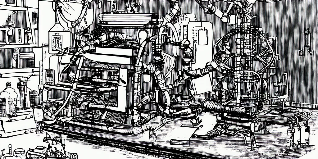 Prompt: illustration of a mad scientist's machine