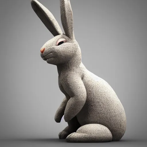 Image similar to a clay sculpture of a funny bunny, in the style of michelangelo, new york city background, hyper realistic, 3 d render