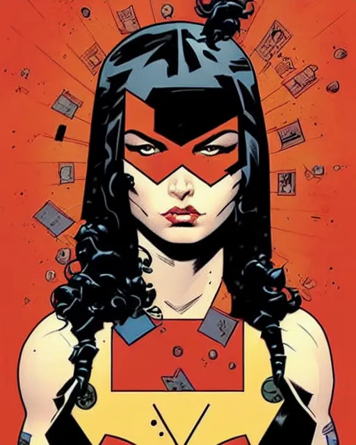 Image similar to mike mignola and sandra chevrier comic cover art, full body cute young lady, symmetrical eyes, bangs, rim lighting, vivid colors