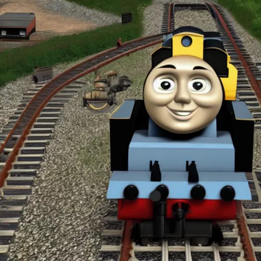 Prompt: Heavy Gustav with the style of Thomas the Tank Engine